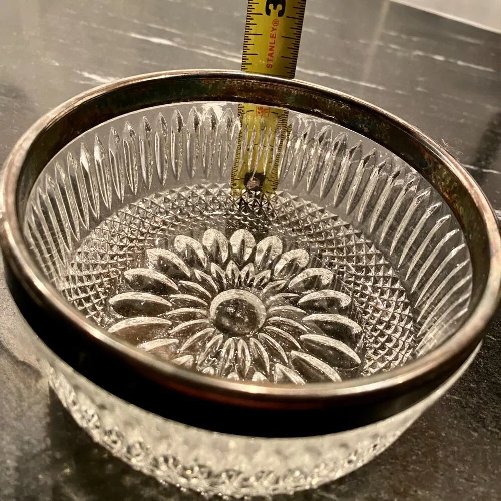 Cut Glass Bowl Rim Sterling Silver Plated c1920 FB England Rogers